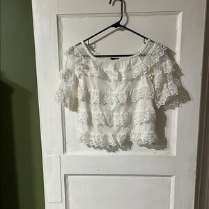 Express White Lace Crop Blouse